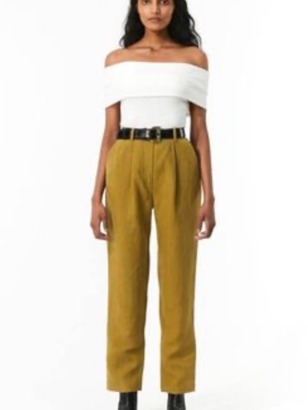 Mara Hoffman High-Rise Pleated Trousers in Mustard Sz 14